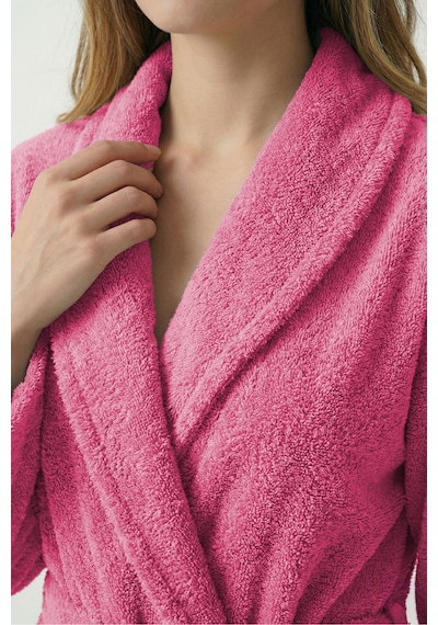 %100 Pamuklu Unisex Bornoz Şalyaka Cepli Büyük Beden 3xl 4xl Erkek Kadın Bornoz Nar Çiçeği
