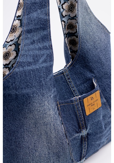 Fabric Craft Bag Omuz Çanta Pamuk Denim Lazer Efekt Yıkamalı Kot Lacivert