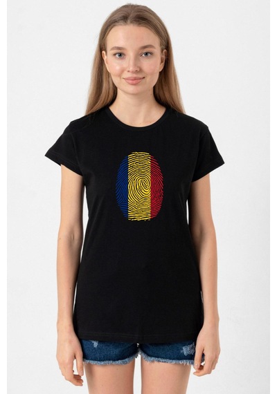 Romania Fingerprint Siyah Kadın Tshirt SIYAH
