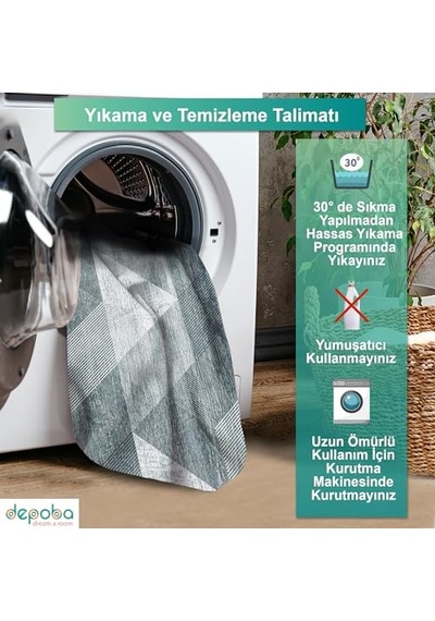 Nedla Kadife Kaymaz Pamuk Tabanlı Yıkanabilir Antibakteriyel Salon Halısı 200x300 Genel