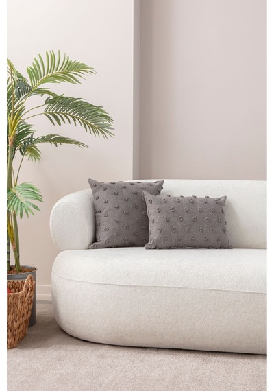 Swita Home Dekoratif Puantiye Keten Kumaşlı Kırlent Kılıfı 2'li 43x43 - 30x50 Gri