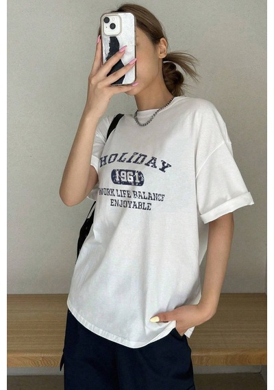 Uyguntarz Unisex Holiday Baskılı Tasarım Tshirt Beyaz