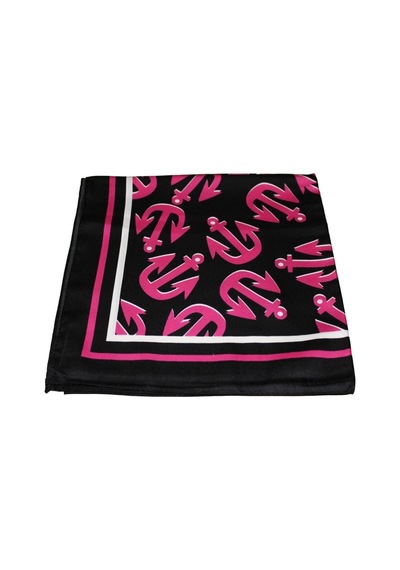 Tikitonki Pembe Çapa Figürlü Saten Siyah Eşarp - Kare Kesim 90x90 Çok Renkli Çok Renkli