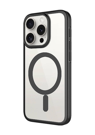 Apple Uyumlu iPhone 15 Pro Max Kılıf Wireless Şarj Özellikli Sert Pc Zore Mat Riksos M-safe Kapak Siyah