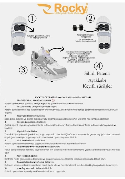 Kaykaylı Çocuk Işıklı Ayakkabı - Işıklı Patenli Kaykay Ayakkabı - Kaykay Ayakkabı Beyaz