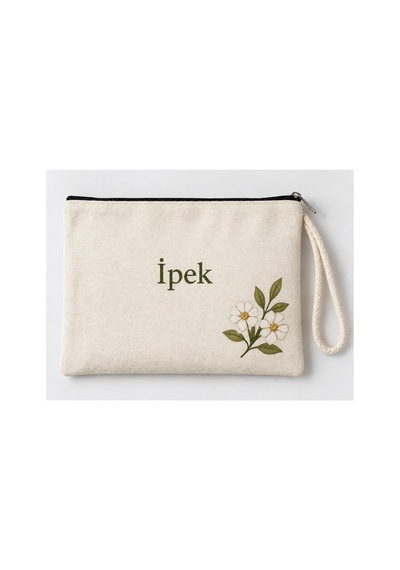 Kişiye Özel Papatya Dalı Köşe Baskılı Fermuarlı Makyaj Çantası Bozuk Para Cüzdanı Clutch