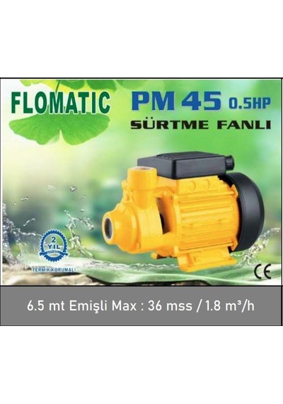 Flomatic Pm 45 - 0,5 Hp 1" Sürtme Fanlı %100 Bakır Sargılı Pompa