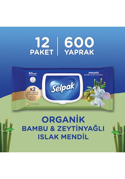 Selpak Organik Bambu Özlü&Organik Zeytinyağlı Islak Mendil 12'li