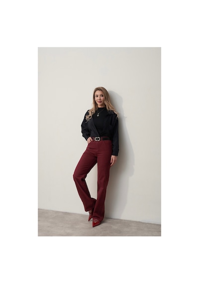 Rabia Çelik Kadın Bordo Straight Fit Marka Model Jean Pantolon Bordo Bordo