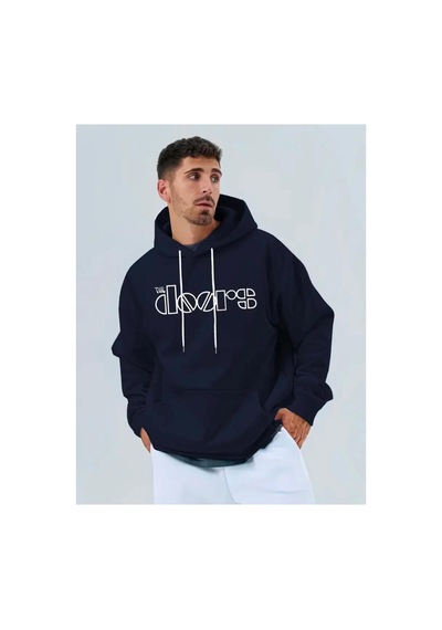 Medinenur The Doors Baskılı Kapüşonlu Cepli Sweatshirt Lacivert