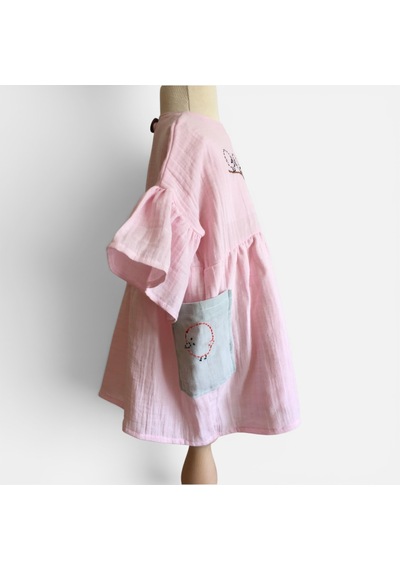 Bebe Kız Çocuğu Muslin Boho Elbise Pembe