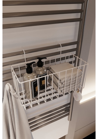 Kancalı Banyo Havlupan Askısı Fönlük Havluluk Banyo Aksesuarı Düzenleyici Banyo Rafı Beyaz