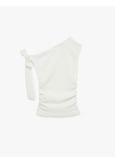 Koton Slim Fit Asimetrik Yaka Kolsuz Bürümcük Bluz Ekru 6sal30193ık