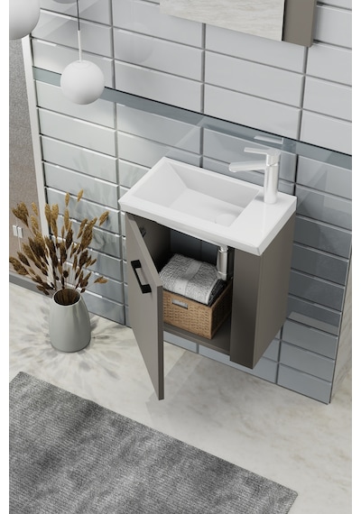 Biani Minila 45 cm Banyo Dolabı,Seramik Lavabolu, Aynalı,Lavabo Dahil,Mdf,Latte Biani Minila 45 cm Banyo Dolabı,Seramik Lavabolu, Aynalı,Lavabo Dahil,Mdf,Latte