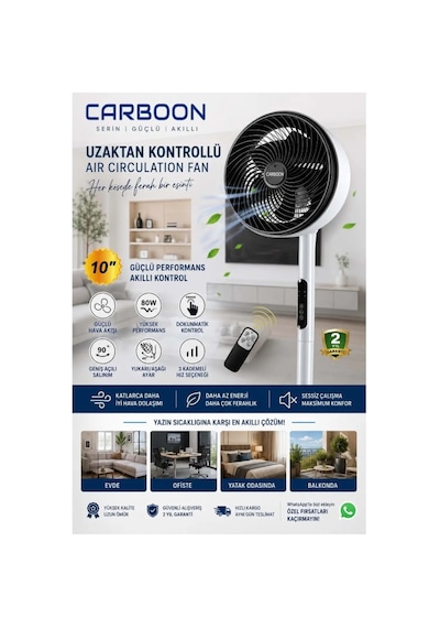 Carboon 1683hr Uzaktan Kumandalı Elektirkli 80w Vantilatör
