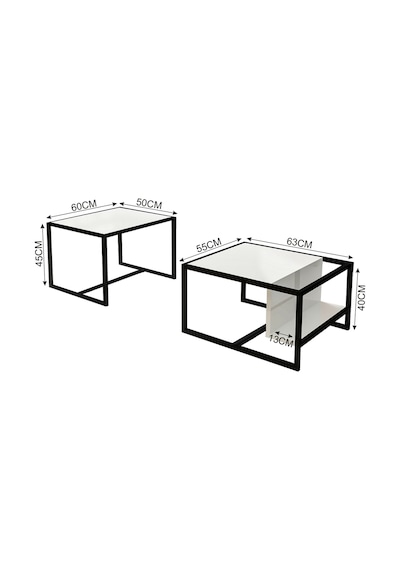 Batı 2 Li Modern Orta Sehpa Takımı Metal Ayaklı, Alt Raflı Beyaz Batı 2 Li Modern Orta Sehpa Takımı Metal Ayaklı, Alt Raflı Beyaz