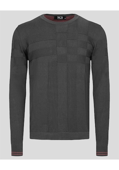Erkek Triko Örgü Desenli Slim Fit Kazak Ncs Jeans 3638-Siyah