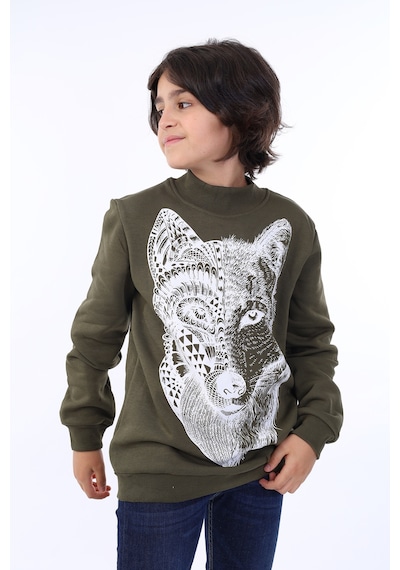 Toontoy Kids Toontoy Erkek Çocuk Kurt Baskılı Sweatshirt Haki
