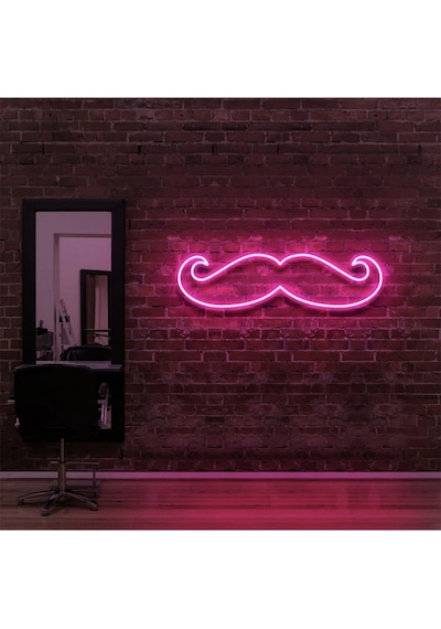 Bıyık Figürlü Neon Tabela Pembe