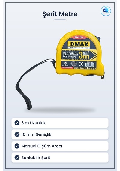 Şerit Metre 3 M 16 Mm Genişlik Manuel Ölçüm Aracı Sarılabilir Mid