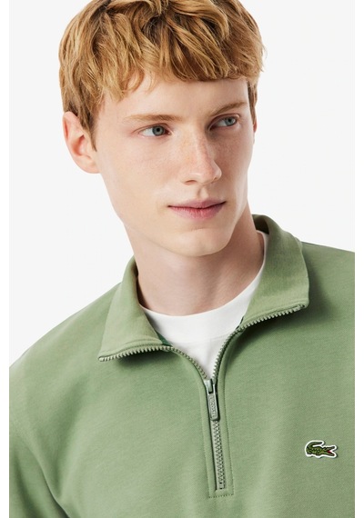 Lacoste Zip-up Fleece Sweatshirt Green Fermuarlı Dik Yaka Pamuklu Erkek Sweatshirt Yeşil