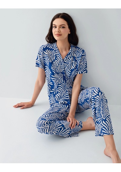 Kocabey Arnetta Ar3607-s Kadın Gömlek Pijama Takım Saks Mavi