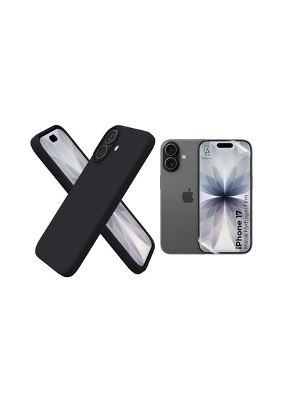 Apple Uyumlu iPhone 17 Içi Kadife Lansman Kılıf Ve Mat Seramik Tam Kaplayan Cam Ekran Koruyucu Siyah