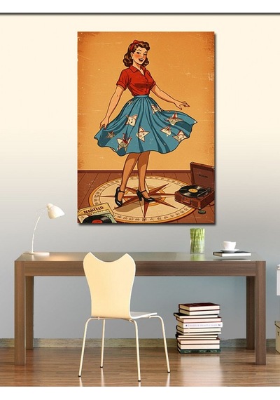 Kanvas Tablo Retro Kadın Çemberde 100cmx140cm
