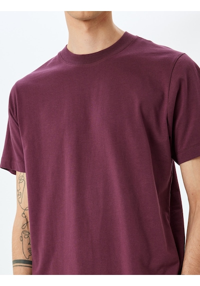 Koton Bisiklet Yaka Pamuklu Regular Fit Kısa Kollu Basic Tişört Bordo 5sam10116hk Bordo