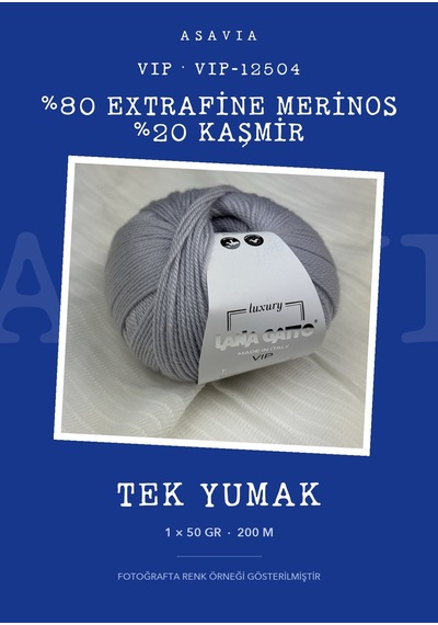 Lana Gatto Vıp Örgü İpi %80 Extrafine Merinos %20 Kaşmir 50 Gr 200 M Vıp-12504