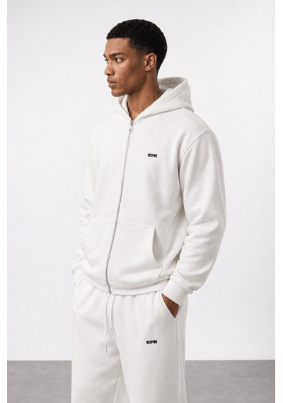 Erkek Respire Basic Oversize Zip Ekru