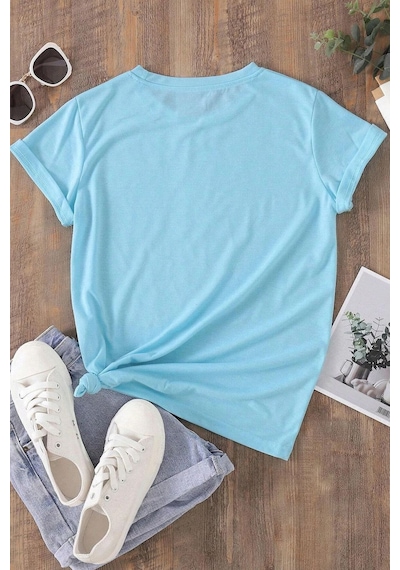 Uyguntarz Unisex Leopar Kalp Baskılı Oversize T-shirt Bebe Mavisi