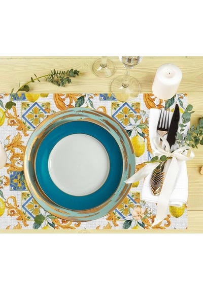 Limon Tasarımlı Kumaş Amerikan Servis 4'lü Set 35x50cm Keten, Ulusl. Yıkama Ve Solmama Sertifikası Çok Renkli