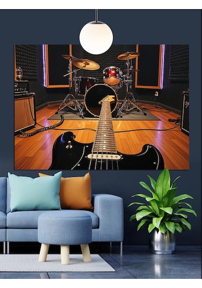 Müzik Aletleri Modern Sanat Dekoratif Kanvas - Mdf Ahşap Tablo
