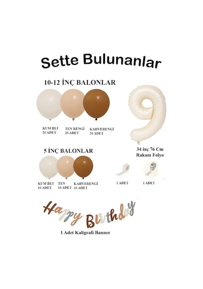 Retro Renkler Büyük Balon Zincir Ve 9 Yaş Doğum Günü Seti