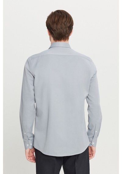 AC&Co / Altınyıldız Classics Erkek Grı Pamuklu Tailored Slim Fit Dar Kesim Klasik Yaka Armürlü Cepli Gömlek Gri