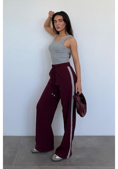 Madmext Bordo Şerit Detaylı Bol Paça Kadın Pantolon Mg2441 Bordo