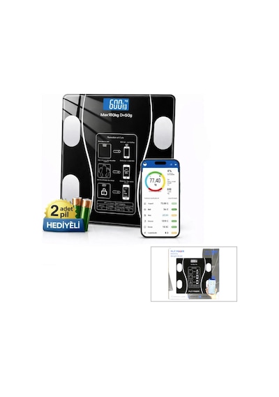 Bluetooth - Vücut Analizli Dijital Baskül Terazi Tartı 180kg/50g Yağ -su -kas Oran -bmı 5570 Çok Renkli