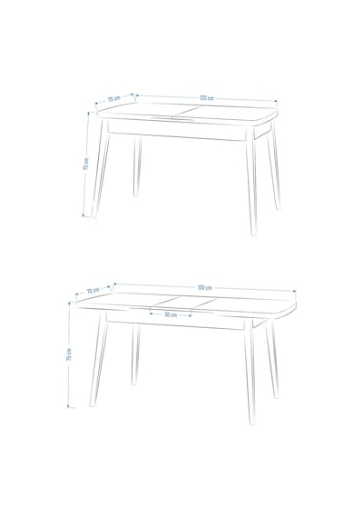 Vilinze Avanos Ahşap Açılır Kapanır Mdf Traverten Mutfak Masası - 70x120+30 Cm