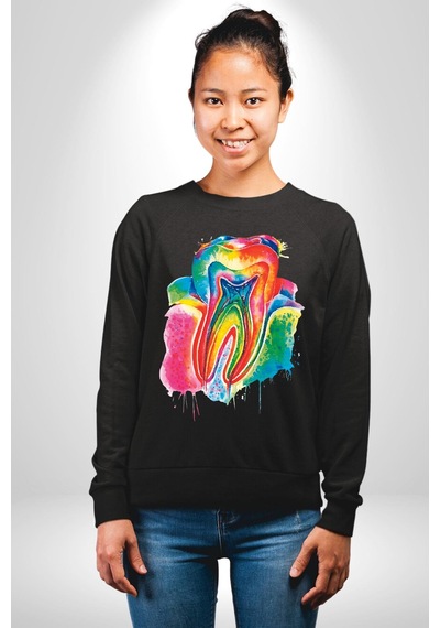 Diş Doktoru Diş Anatomisi Özel Tasarım Unisex Siyah Sweatshirt Siyah