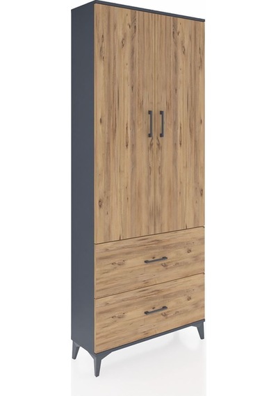 Arges Dolap 2 Raflı 2 Çekmeceli Tek Askılı 88x30x221 Antrasit-çam Antrasit