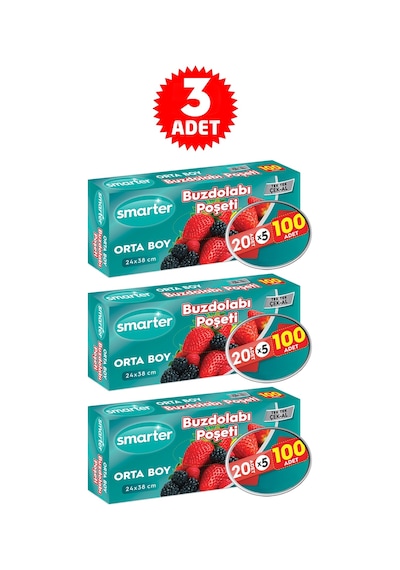 Smarter 3 Paket Buzdolabı Poşet Orta Boy 3 x 100 Adet