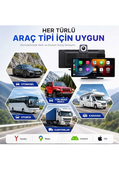 Dokunmatik 10.26 İnç 4k+1080p Çift Kameralı Kablosuz Carplay Wifi Bluetooth Set