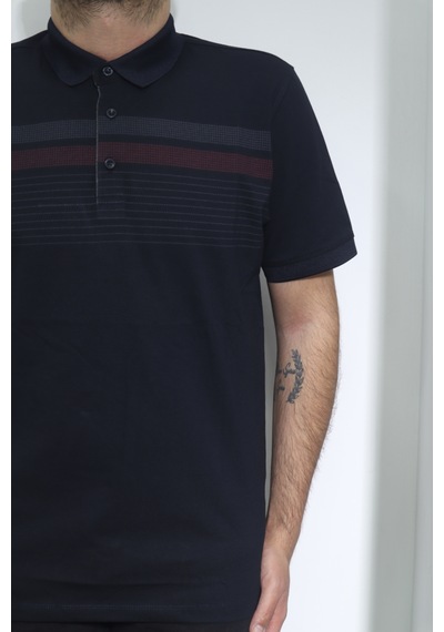 Santa Dmc Tekstil Erkek Cepsiz Desenli Spor Kesim Rahat Kalıp Polo Yaka T-shirt Lacivert