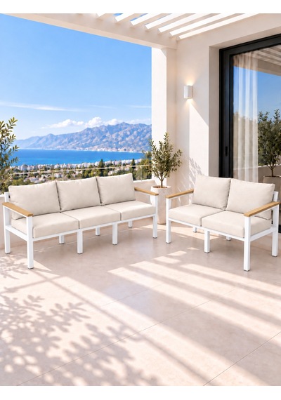Neokas L Köşe Takımı 5 Kişilik, Metal Balkon Bahçe Ve Teras Koltuk Takımı Beyaz