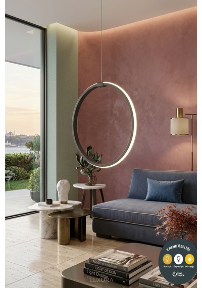 Daire Siyah Tekli Led 3 Renk Sarkıt Avize & Şık Ve Modern Antre Hol Aydınlatması 30 Cm