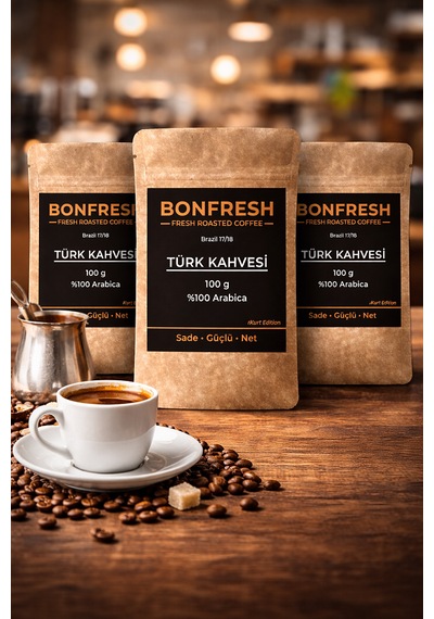 Bonfresh Türk Kahvesi -brazil 17/18 -%100 Arabica-100gr 3 Lü Paket İnce Öğütülmüş