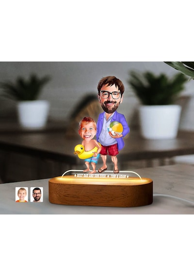 Bk Gift Kişiye Özel Baba-oğul Karikatürlü Dekoratif 3d Biblo Led Işıklı Gece Lambası-9, Babaya Hediye, Babalar Günü Hediyeleri Kobitmeyen138261 Bk Gif