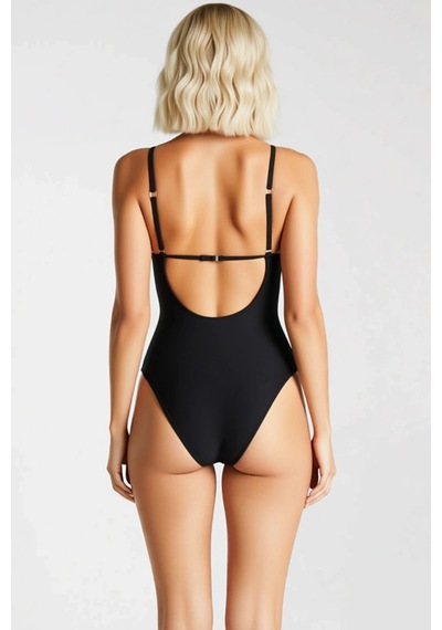 Benerly Kadın Bodysuit Straplez U Yaka Destekli Kap Kolsuz Örme Kumaş Düz Siyah