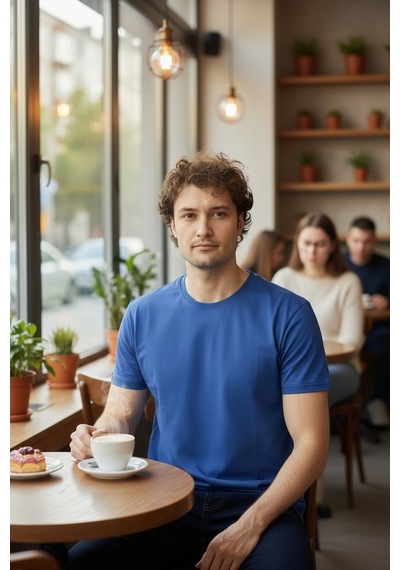 Luxıc Core Unisex Mavi %100 Pamuk Basic Tişört Bisiklet Yaka Kısa Kol Rahat Kesim Günlük Yazlık M - Lcr-ts-mavı